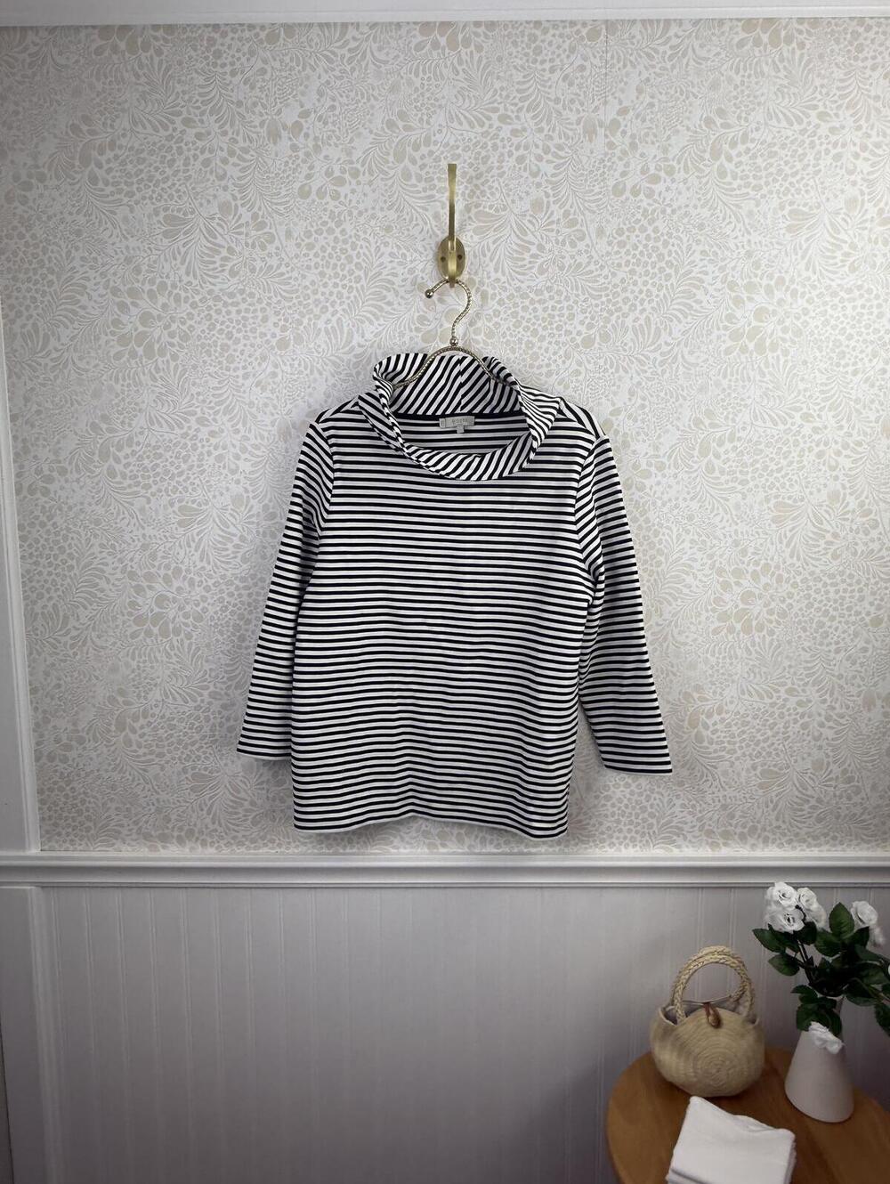 HOBBS London Black & White Striped Tali 3/4 Sleeve Roll Neck Top - Size - Large - Picture 2 of 8